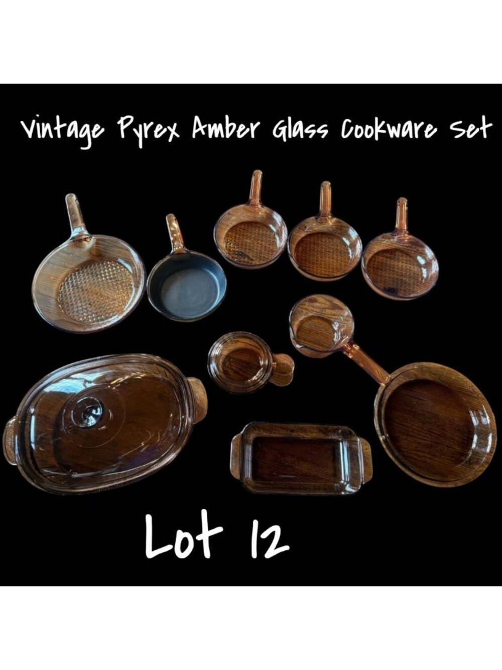 Vintage 12 Pc Corning Ware Vision Pyrex Set Saucepans & Skillets Amber New